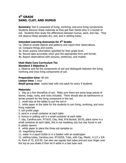 4th GRADE SAND, CLAY, AND HUMUS - Beacon Heights Elementary