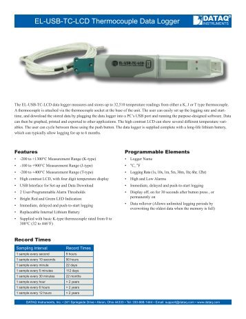 EL-USB-TC-LCD Data Logger Datasheet - DATAQ Instruments