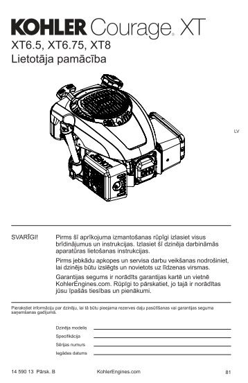 XT6.5, XT6.75, XT8 LietotÄja pamÄcÄ«ba - Kohler Engines