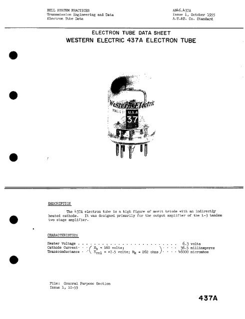 ELECTRON TUBE DATA SHEET WESTERN ELECTRIC 437A ...