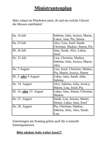 Ministrantenplan - Pfarrei Leiblfing