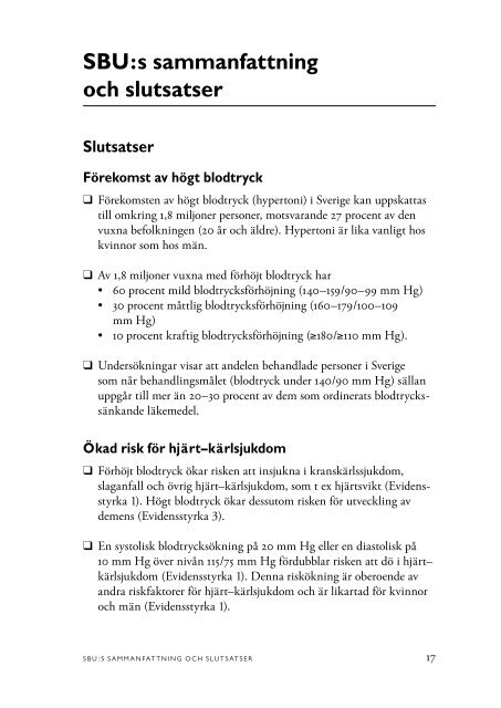 Sammanfattning Och Slutsatser Sbu