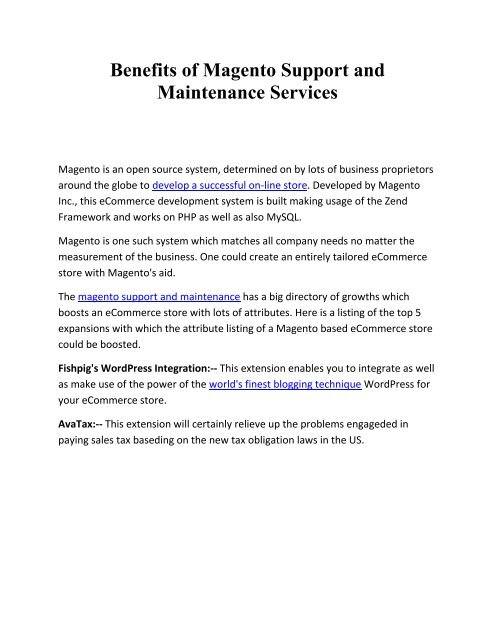 Benefits of Magento Support and Maintenance Services