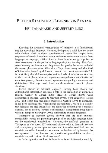 BEYOND STATISTICAL LEARNING IN SYNTAX ERI TAKAHASHI ...