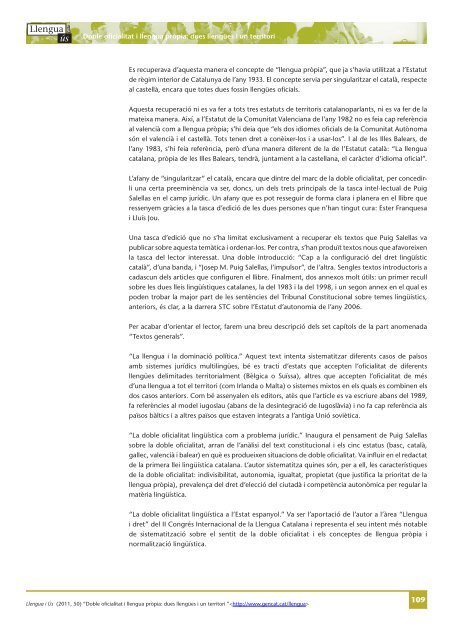 PUIG SALELLAS, Josep M. Doble oficialitat i llengua prÃ²pia