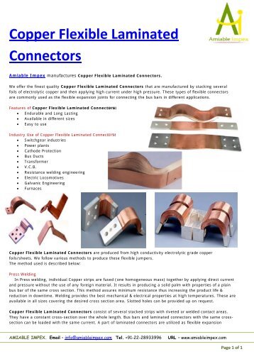 Copper Flexible Laminated Connectors - Amiable Impex