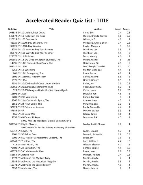 ar test answers for books