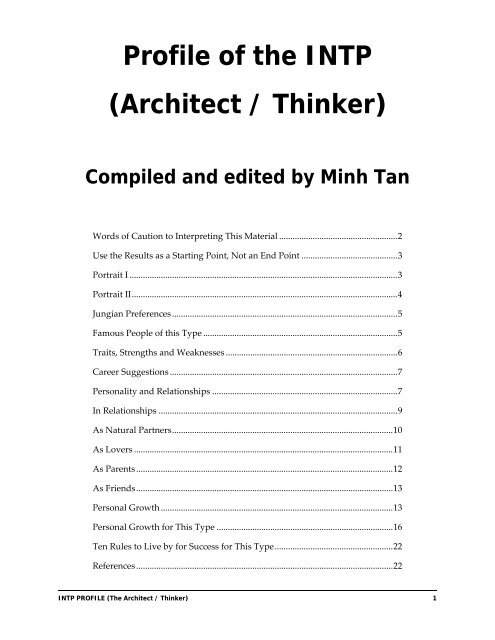 Profile of the INTP (Architect / Thinker) - Digital Citizen