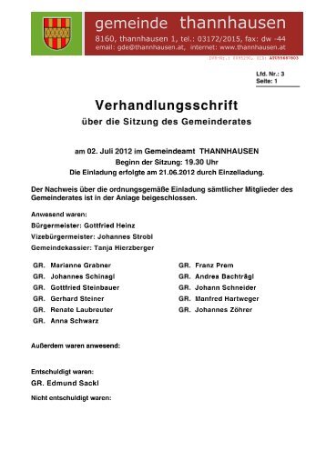 Sitzungsprotokoll - Gemeinde Thannhausen