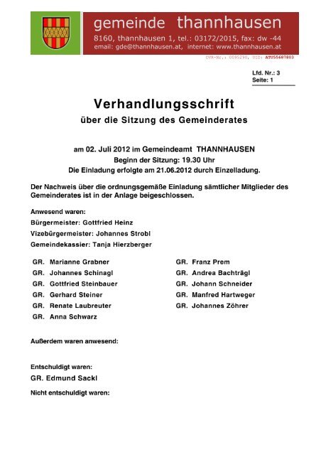 Sitzungsprotokoll - Gemeinde Thannhausen