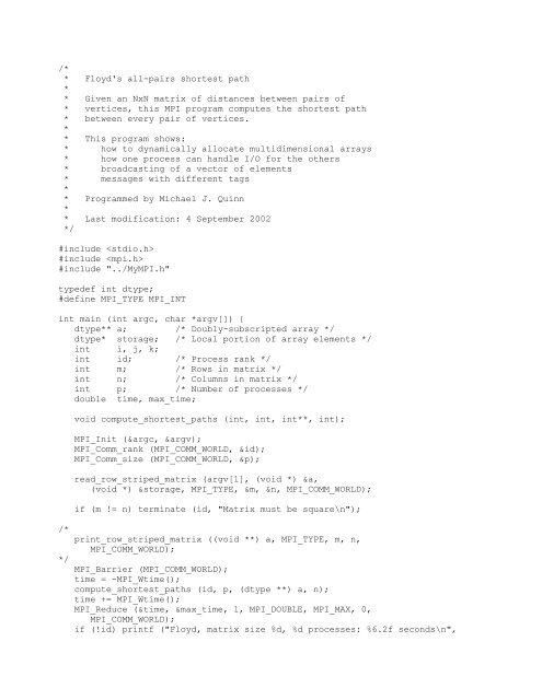 Floyd's all-pairs shortest path * * Given an NxN matrix of ... - Polaris