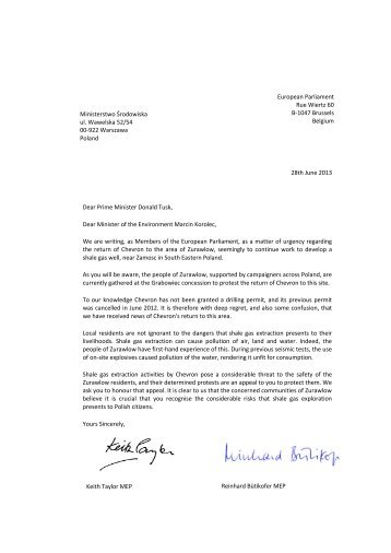 Letter to Polish Ministers in support of the ... - Keith Taylor MEP