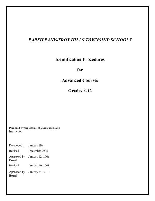 Advanced Courses Program Booklet - the Parsippany-Troy Hills ...