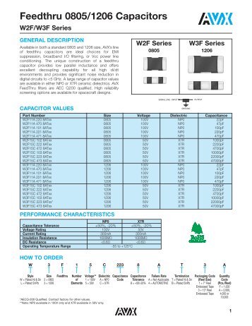 Feedthru 0805/1206 Capacitors W2F/W3F Series - AVX