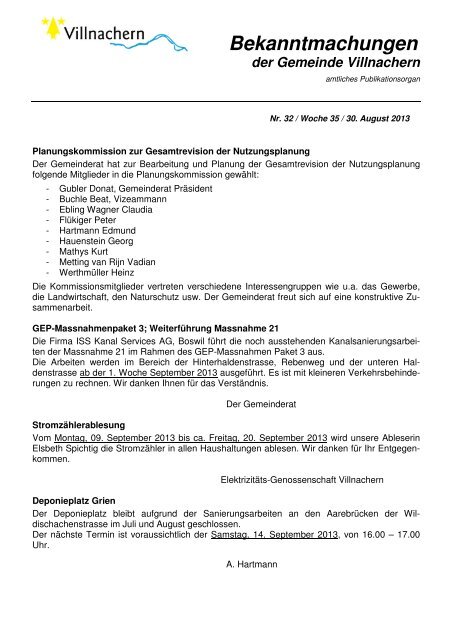 Nr. 32 / Woche 35 / 30. August 2013 - Gemeinde Villnachern