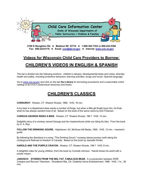 Children's audiovisuals - Wisconsin Child Care Information Center