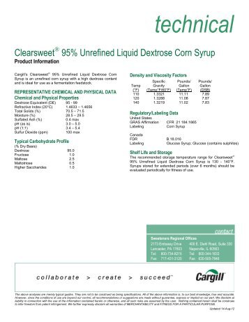 ClearsweetÂ® 95% Unrefined Liquid Dextrose Corn ... - Cargill Foods