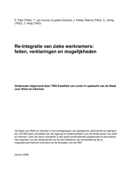 Re-integratie van zieke werknemers: feiten, verklaringen en ... - NIP