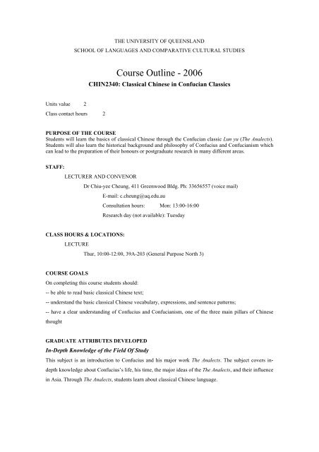 Course Outline - 2006 - School of Languages & Comparative ...