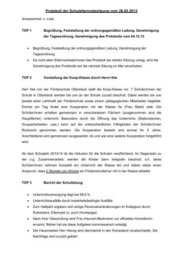 Protokoll der Schulelternratssitzung vom 26.02.2013