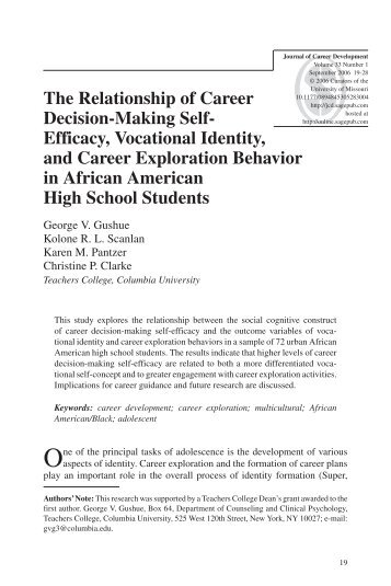 The Relationship of Career Decision-Making Self- Efficacy ...