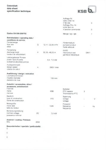 Datenblatt data sheet spécification technique - KSB