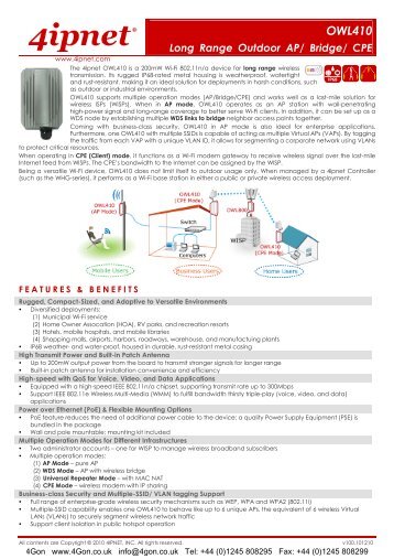 4ipnet OWL410 Datasheet (PDF) - 4Gon