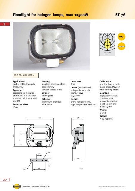 1 ST 76 Floodlight for halogen lamps, max 1x500W - LightPartner