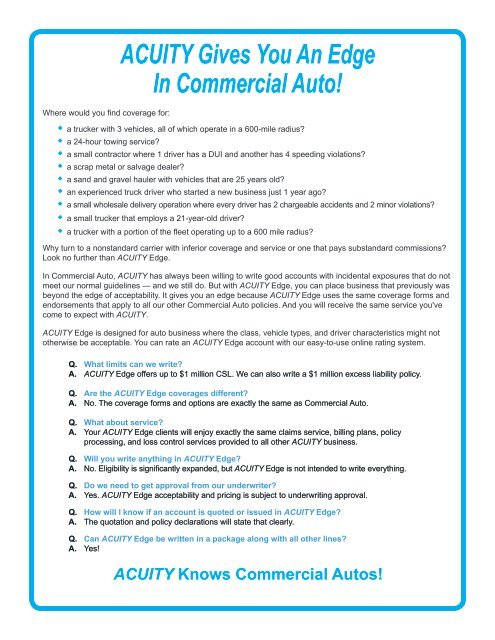 ACUITY Gives You An Edge In Commercial Auto!