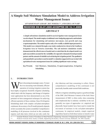 A Simple Soil Moisture Simulation Model to Address Irrigation Water ...