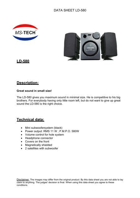 LD-580 Description: Technical data: - MS-Tech