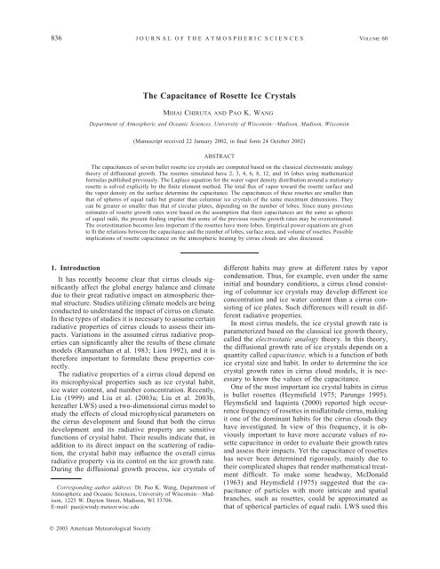 The Capacitance of Rosette Ice Crystals - University of Wisconsin ...