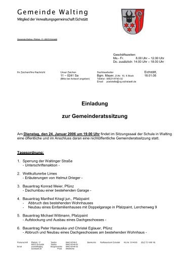 Gemeinderatsitzung am 24.01.2006 - Archiv - Walting