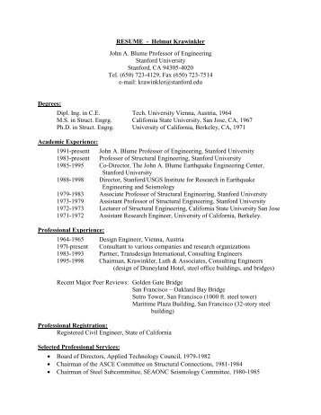 RESUME - Helmut Krawinkler John A. Blume Professor of ... - CUREe