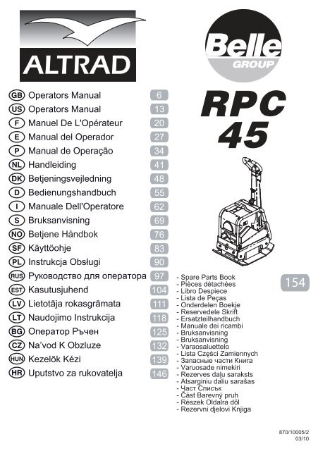 Operators Manual Operators Manual Manuel De L  - Belle Group