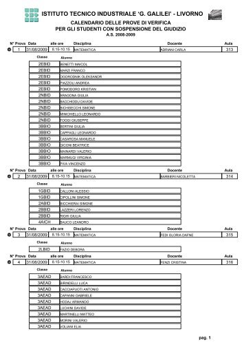 Calendario delle prove di verifica per gli studenti con sospensione ...