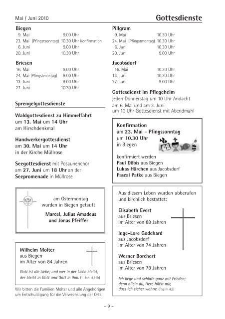 Weltgebetstag 2010 - Evangelische Kirchengemeinde Jacobsdorf