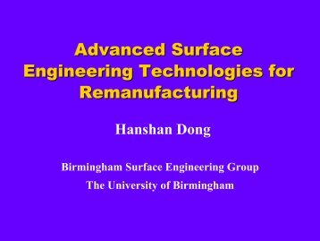 Advanced Surface Engineering Technologies for Remanufacturing