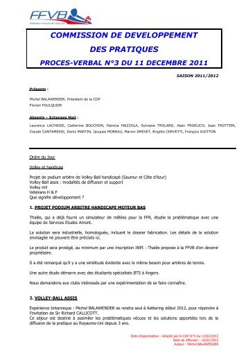 PV 3 - 11 Décembre 2011 - Extranet FFVB