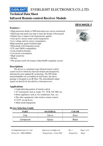 Technical Data Sheet Infrared Remote-control ... - Everlight.com