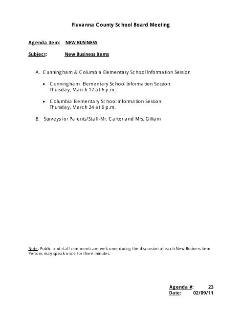 02.11.2011 Regular School Board Meeting - Fluvanna County ...