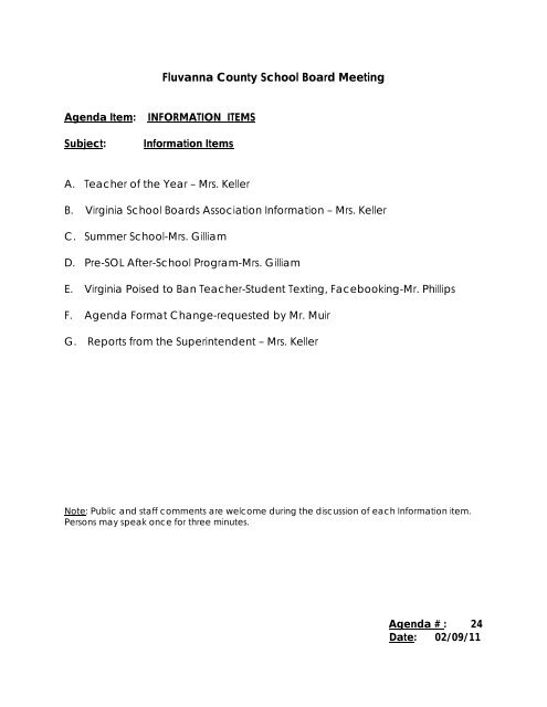 02.11.2011 Regular School Board Meeting - Fluvanna County ...