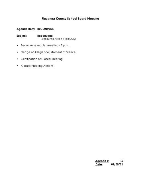 02.11.2011 Regular School Board Meeting - Fluvanna County ...