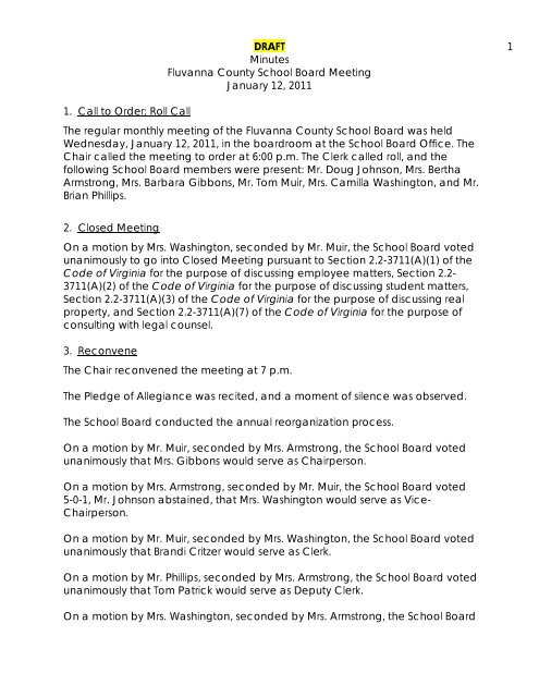 02.11.2011 Regular School Board Meeting - Fluvanna County ...