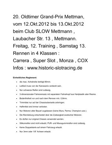 20. Oldtimer Grand-Prix Mettman, vom 12.Okt.2012 bis 13.Okt.2012 ...