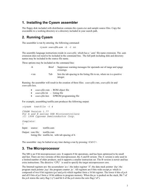 CYASM ASSEMBLER USER'S GUIDE VERSION 1.77