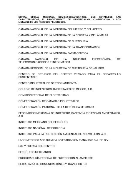 NORMA OFICIAL MEXICANA NOM-052-SEMARNAT-2005, QUE ...