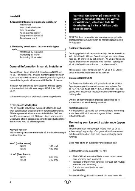 Monteringsanvisning KassettlÃ¸sning NI-22 - Nordpeis