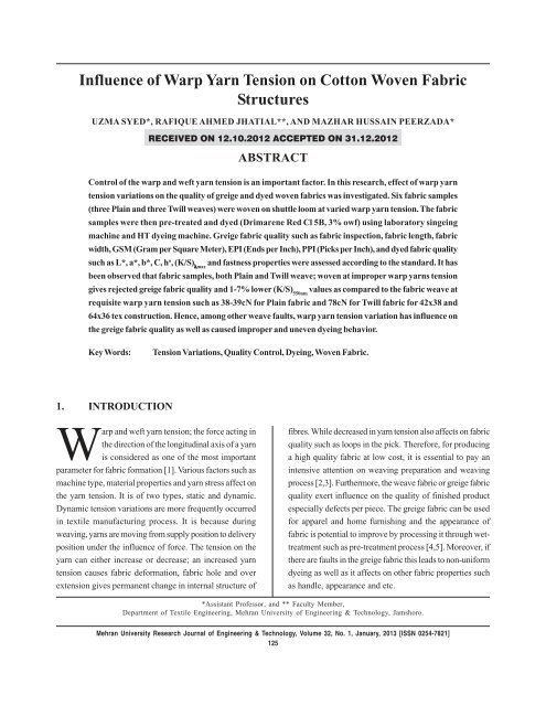Influence of Warp Yarn Tension on Cotton Woven Fabric Structures