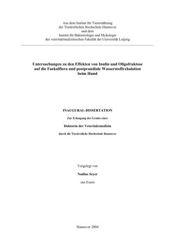 Untersuchungen zu den Effekten von Inulin und Oligofruktose auf ...